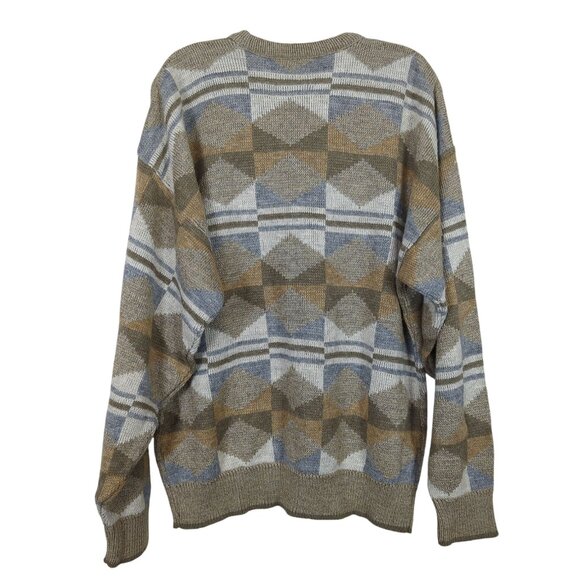 Vintage Janzen Sweater XL Brown Gray Sweater Geometric Diamond Pattern Knit - Picture 2 of 15